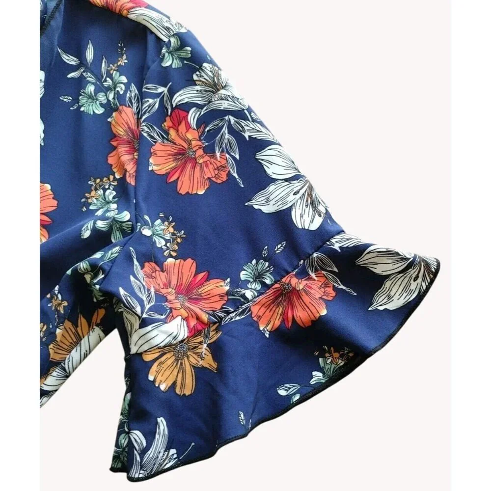 Shein Curve Top 0xl Wrap Short Sleeve Floral Hawaiian Beach - Picture 12 of 12